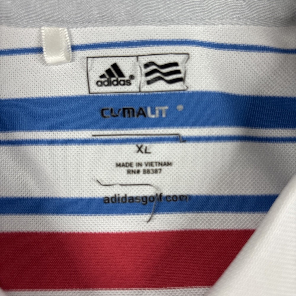 Adidas Golf Polo Climalite Red/Blue Striped Short Sleeve Shirt Size XL - Picture 2 of 12